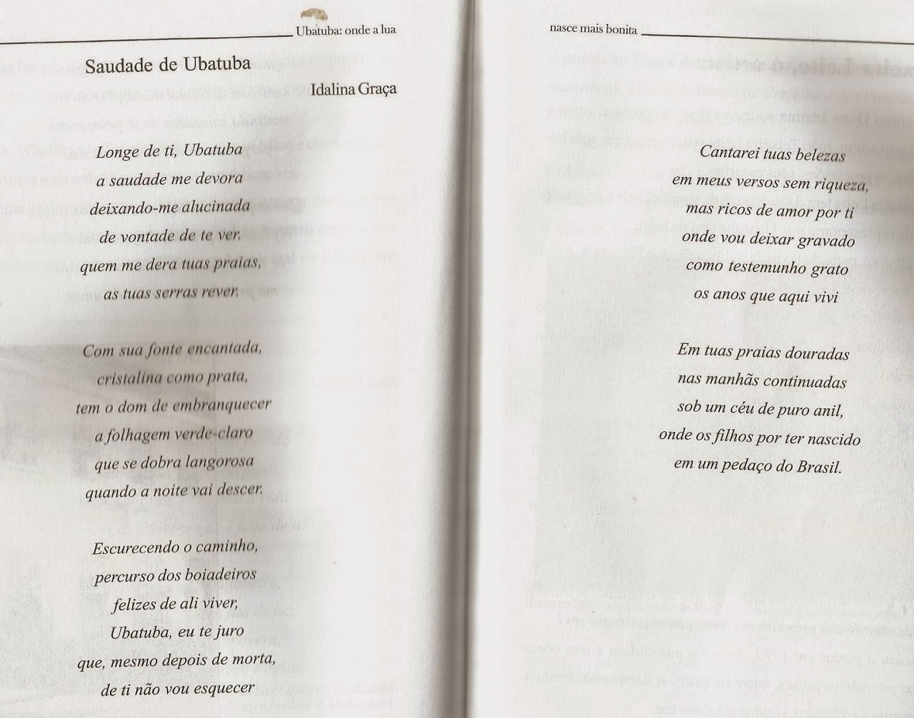 Saudade de Ubatuba por idalina Graça - Livro Ubatuba de Justo Arouca