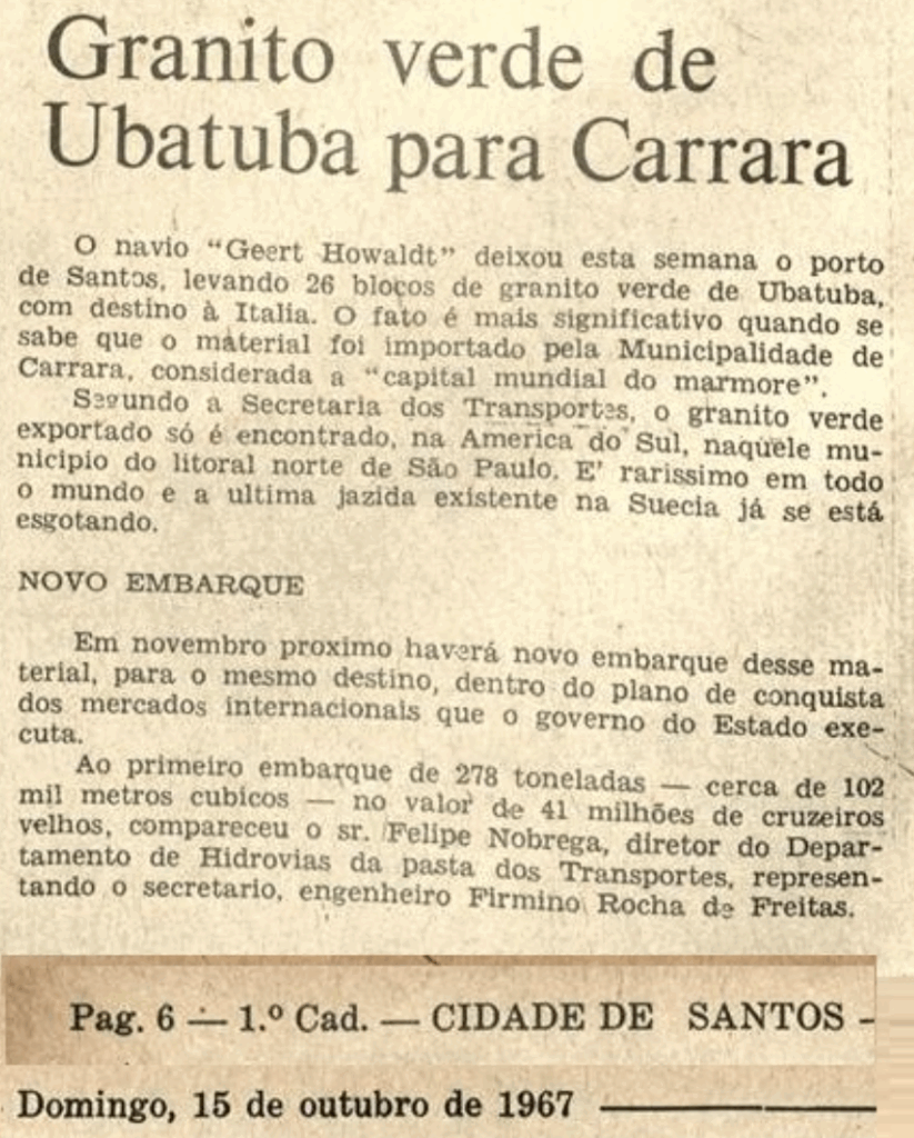 Granito Verde Ubatuba - Matéria de Jornal