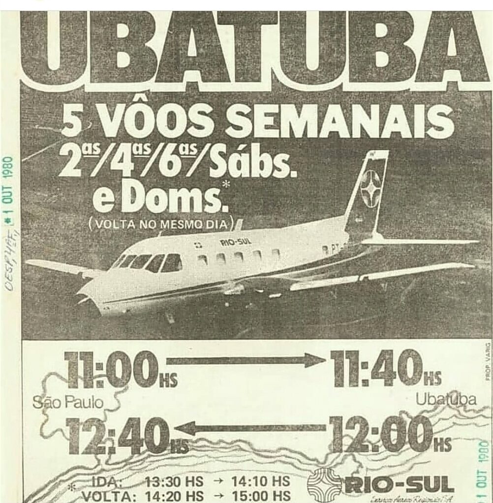 Anuncio de voo para o aeroporto de Ubatuba