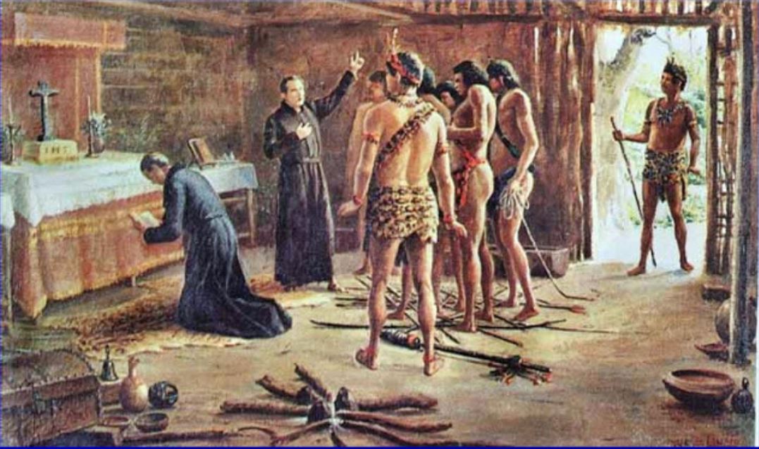 Ilustração do padre Anchieta e os índios