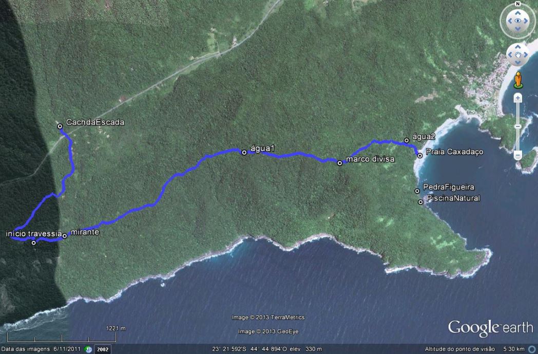 Trilha Camburi - Trindade - Imagem do Google earth