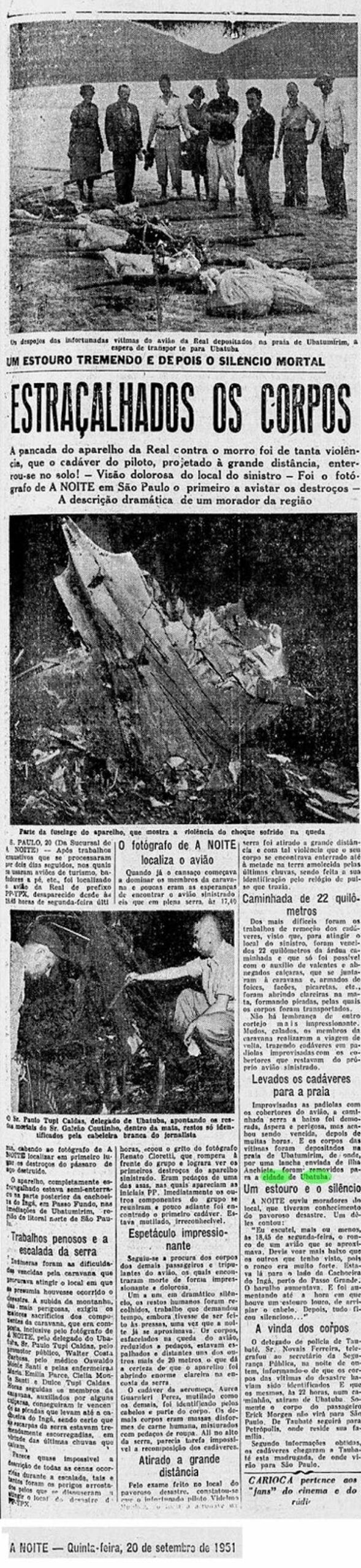 Acidente com DC-3 no Ubatumirim - Fonte: ubatubense.blogspot.com.br